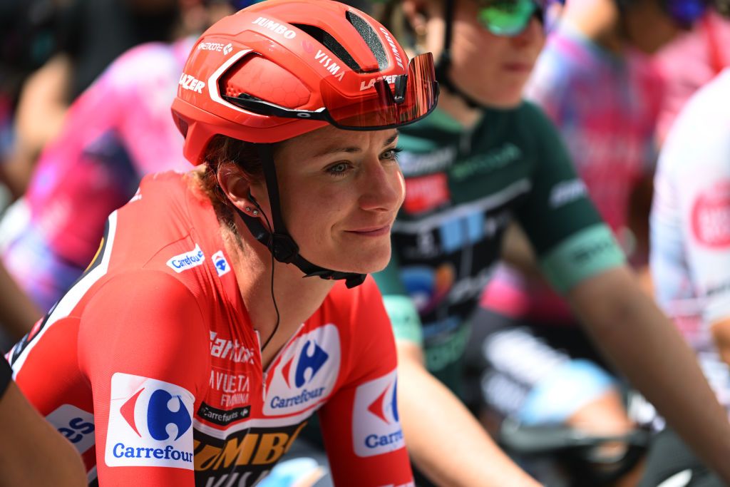 ELCHE DE LA SIERRA SPAIN MAY 03 Marianne Vos of The Netherlands and Team JumboVisma Red Leader Jersey prior to the 9th La Vuelta Femenina 2023 Stage 3 a 1578km stage from Elche de la Sierra to La Roda UCIWWT on May 03 2023 in Elche de la Sierra Spain Photo by Dario BelingheriGetty Images