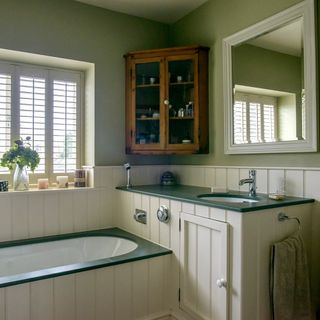 bathroom with green and white interiors