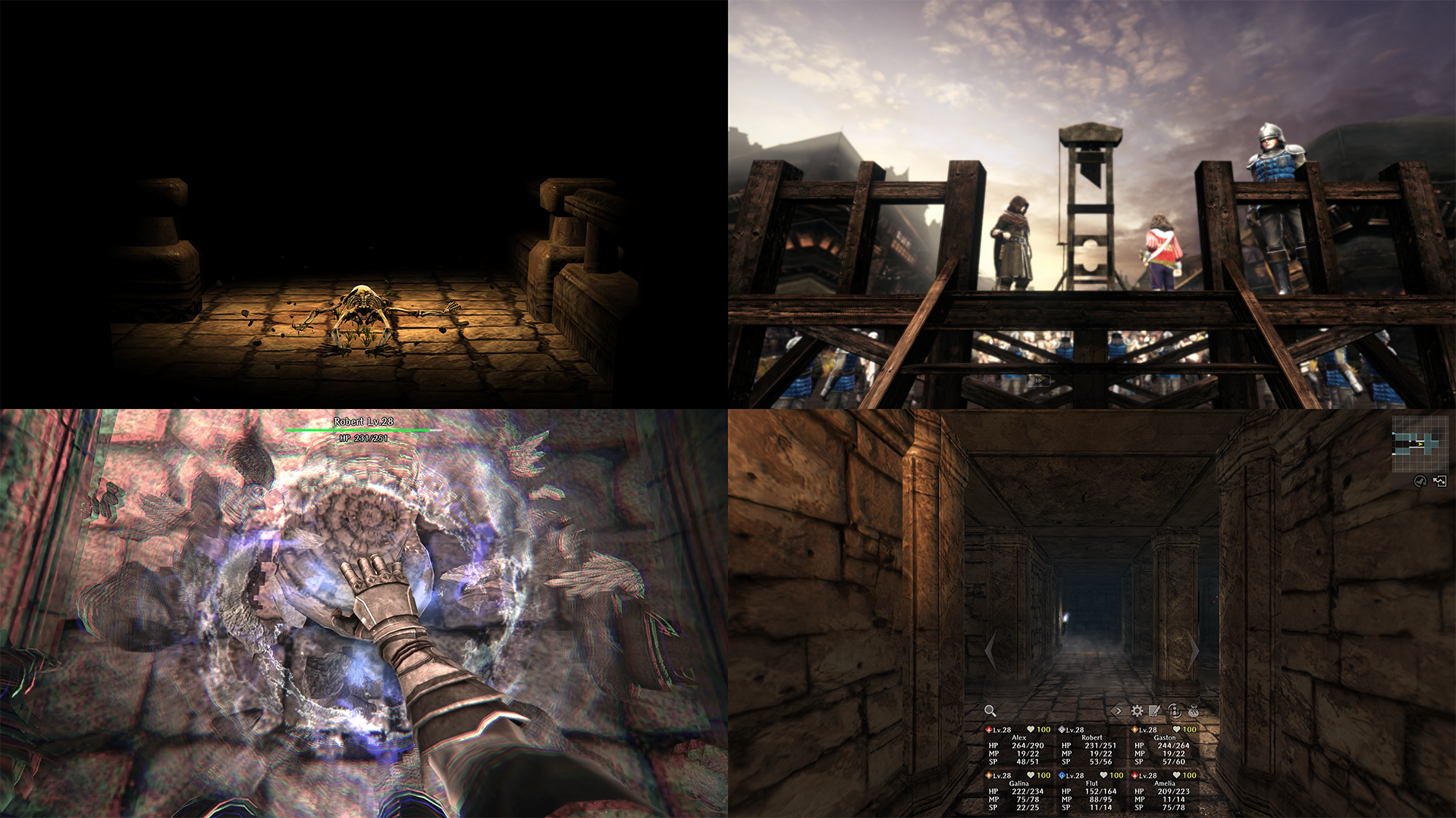 A selection of four screenshots from Wizardry Variants Daphne
