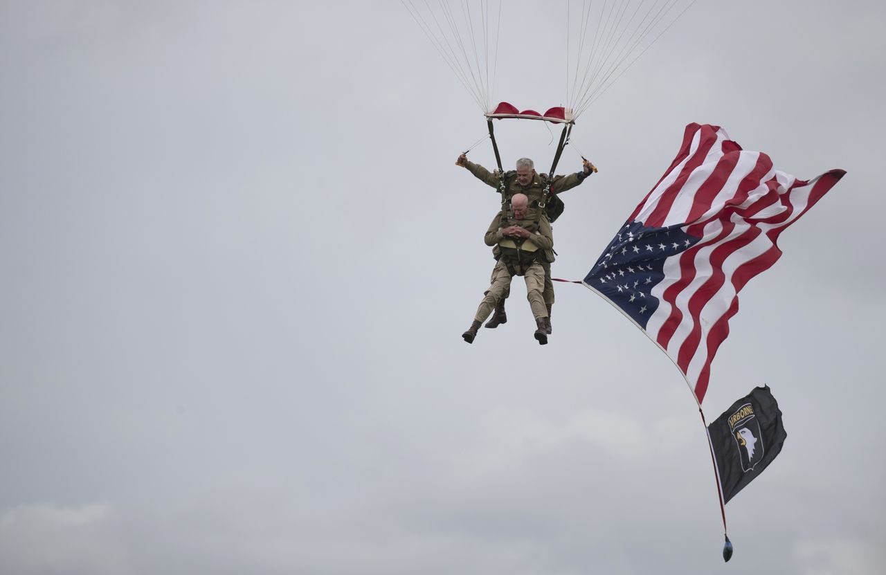 Tom Rice parachutes into Normandy.