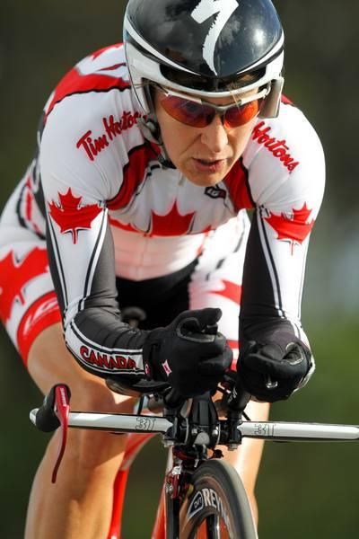 Anne Samplonius (Canada) at the top of the climb.