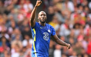 Chelsea striker Romelu Lukaku celebrates after scoring against Arsenal