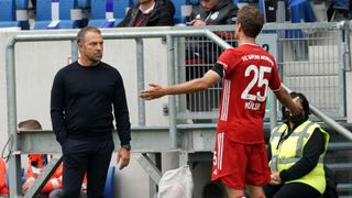 Bayern Munich's Thomas Mueller and coach Hans Flick will take on Borussia Dortmund on Wednesday in the DFL Supercup.