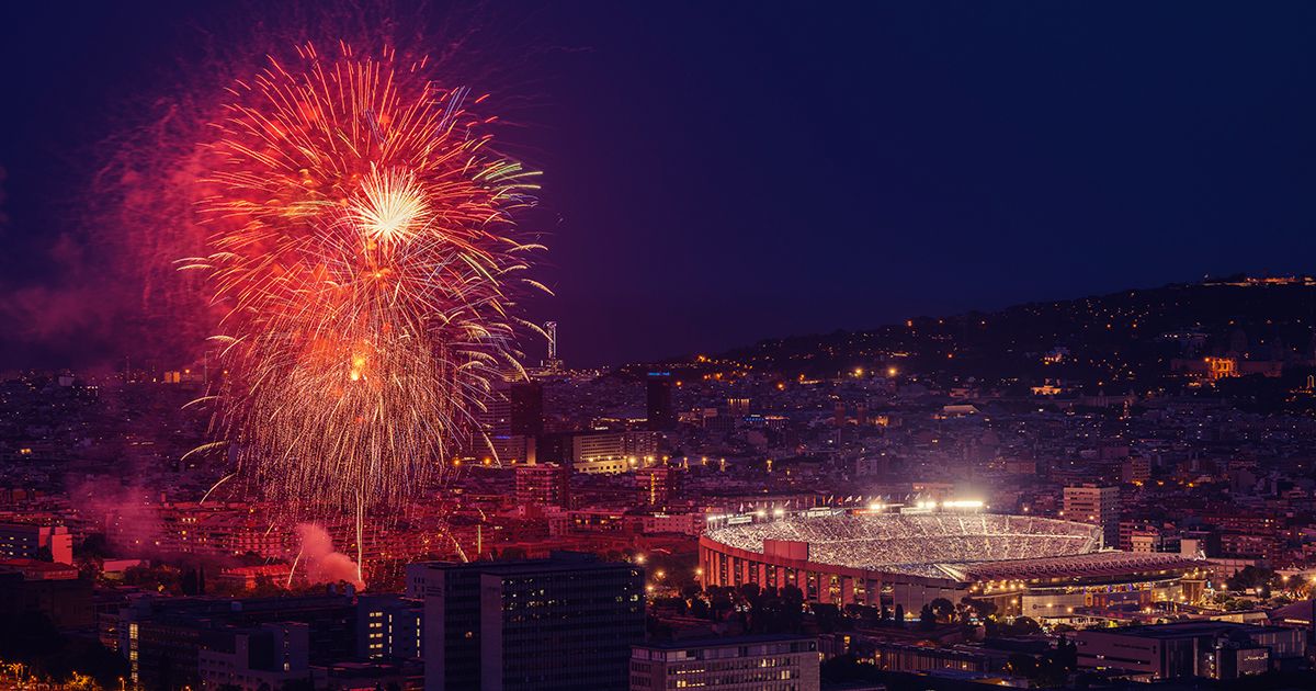 Barcelona tickets: How to get Barcelona tickets for the Camp Nou/Lluis Companys Olympic Stadium: Fireworks light up the Barcelona skyline over the Spotify Camp Nou during the farewell after the last match at the stadium ahead of the remodelling works at the end of the LaLiga Santander match between FC Barcelona and RCD Mallorca at Spotify Camp Nou on May 28, 2023 in Barcelona, Spain.