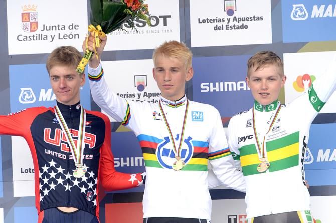The 2014 Junior Men's world time trial podium