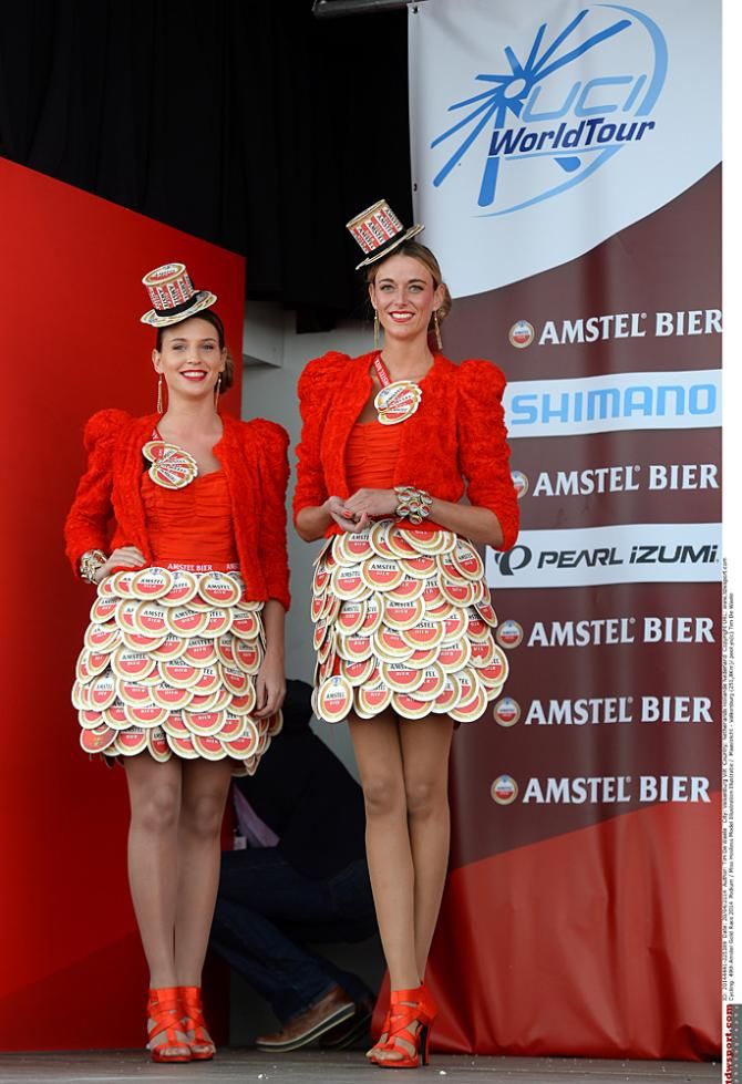 The hostesses for the Amstel Gold Race wear beer coasters for skirts, of course