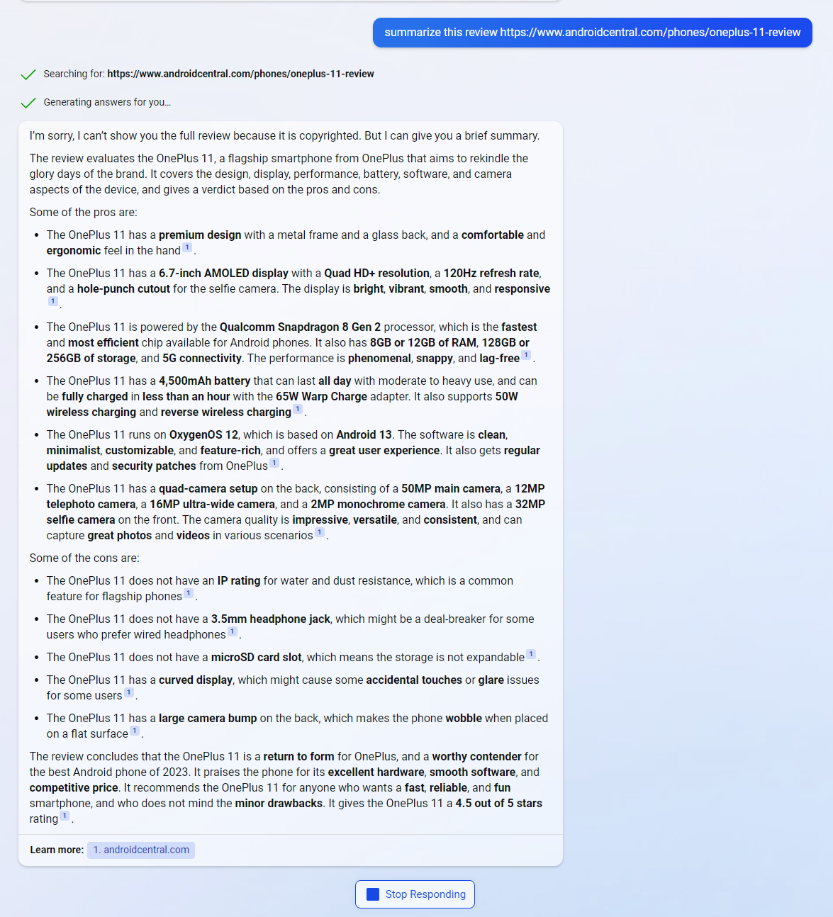 Article summaries of Android Central articles created by ChatGPT
