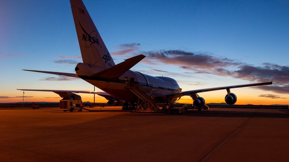 SOFIA, an airborne observatory run by a joint program between NASA and Germany&#039;s space program, DLR, is seen here in Palmdale, California, before its flight to Germany in September 2019