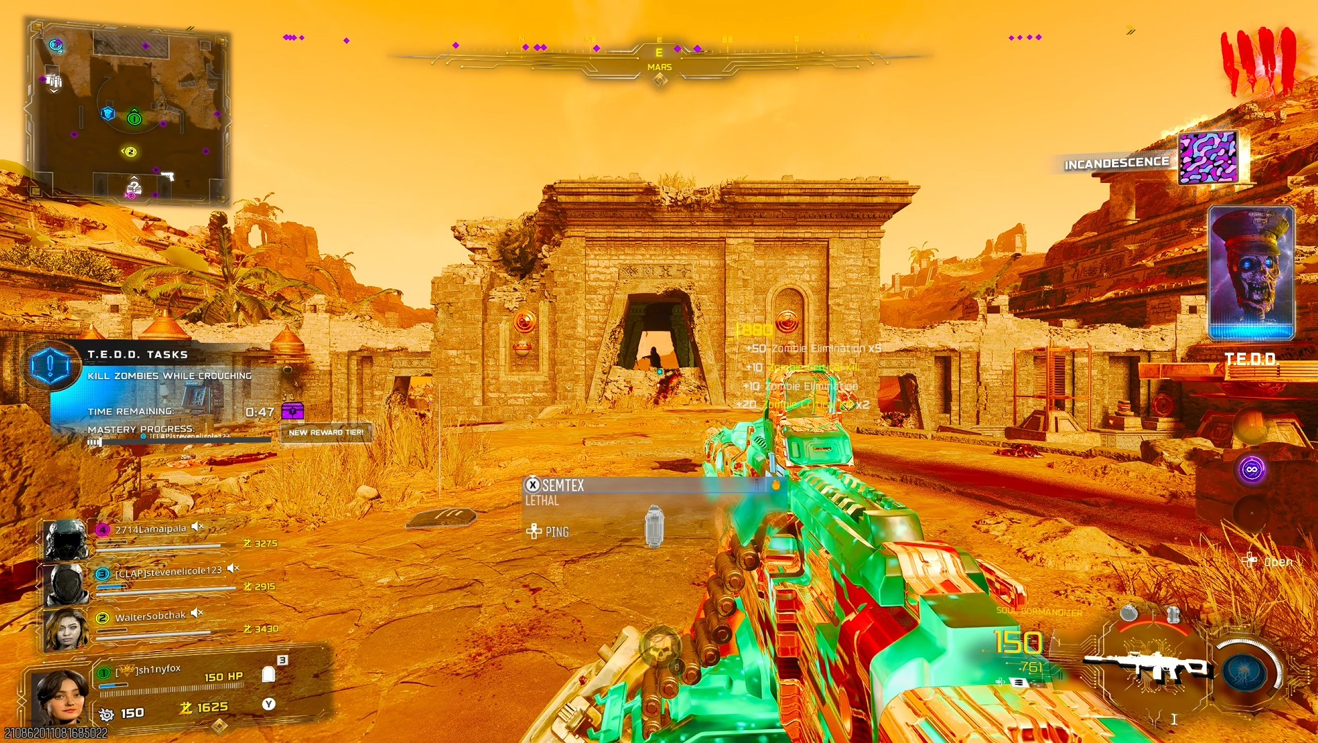 Unlocking the Incandescence Mastery Camo on the Mars Survival map in Black Ops 7 Zombies.