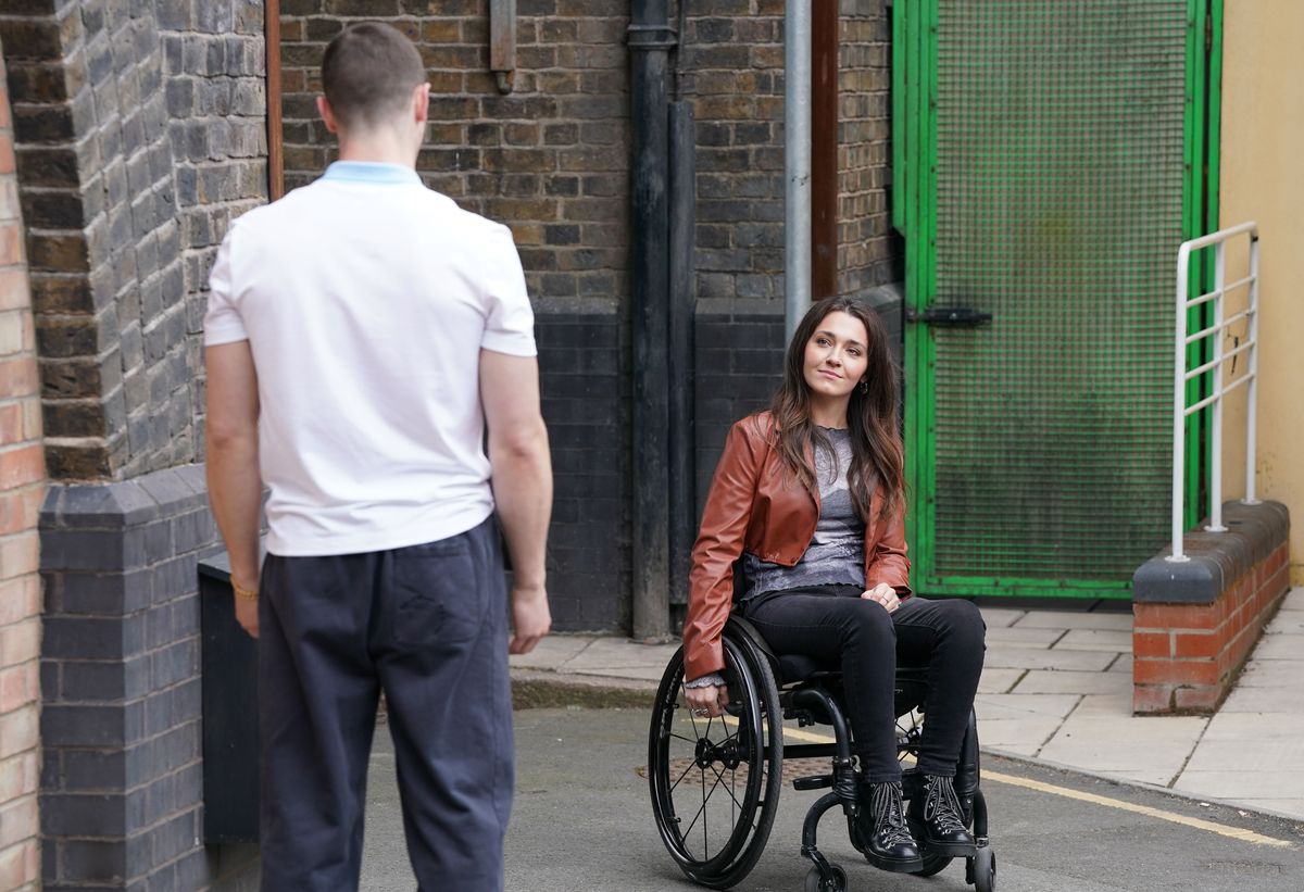 Harry Mitchell talks to Penny Branning outside the Arches.