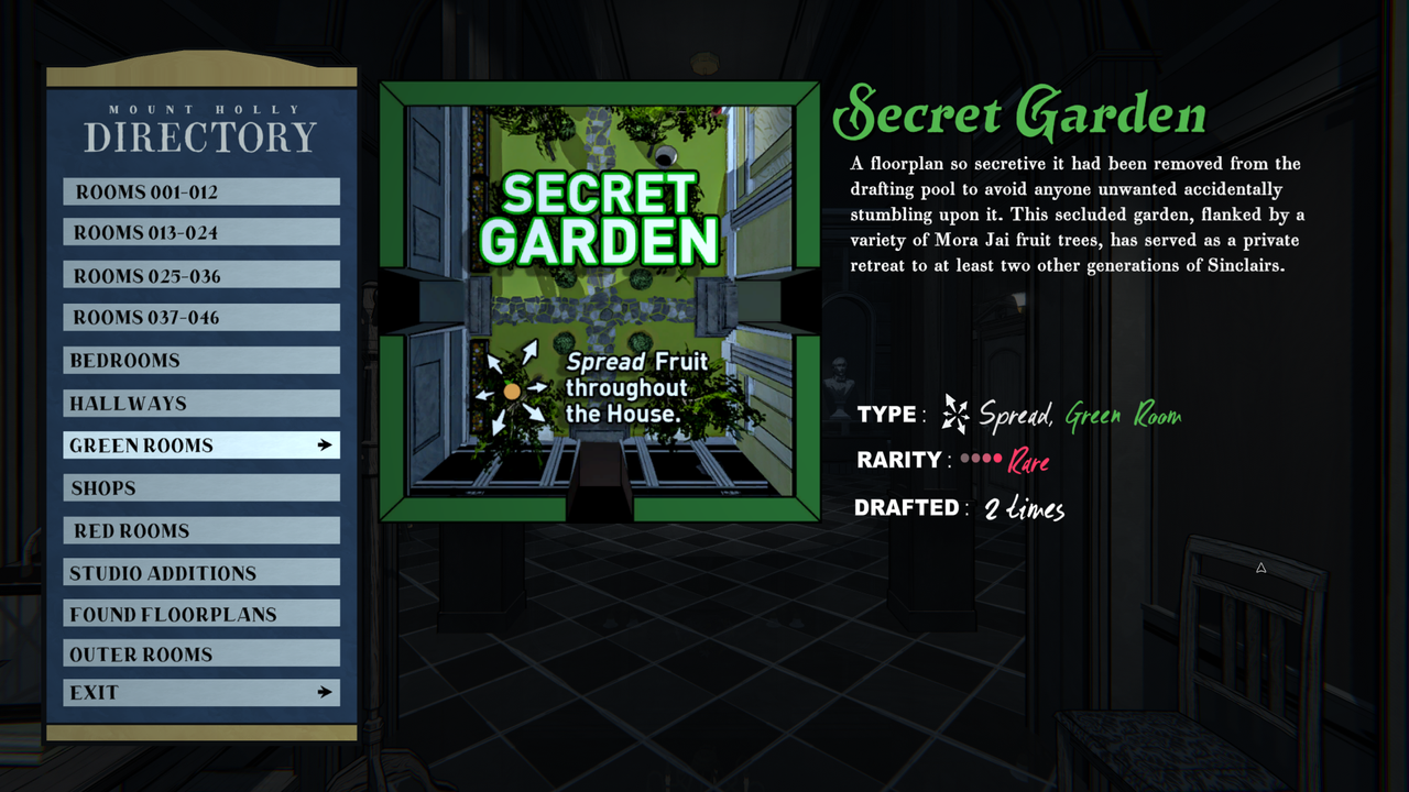 Secret Garden room directory blue prince