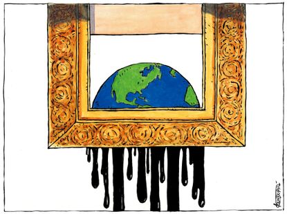 Editorial Cartoon World Banksy Painting World Destruction