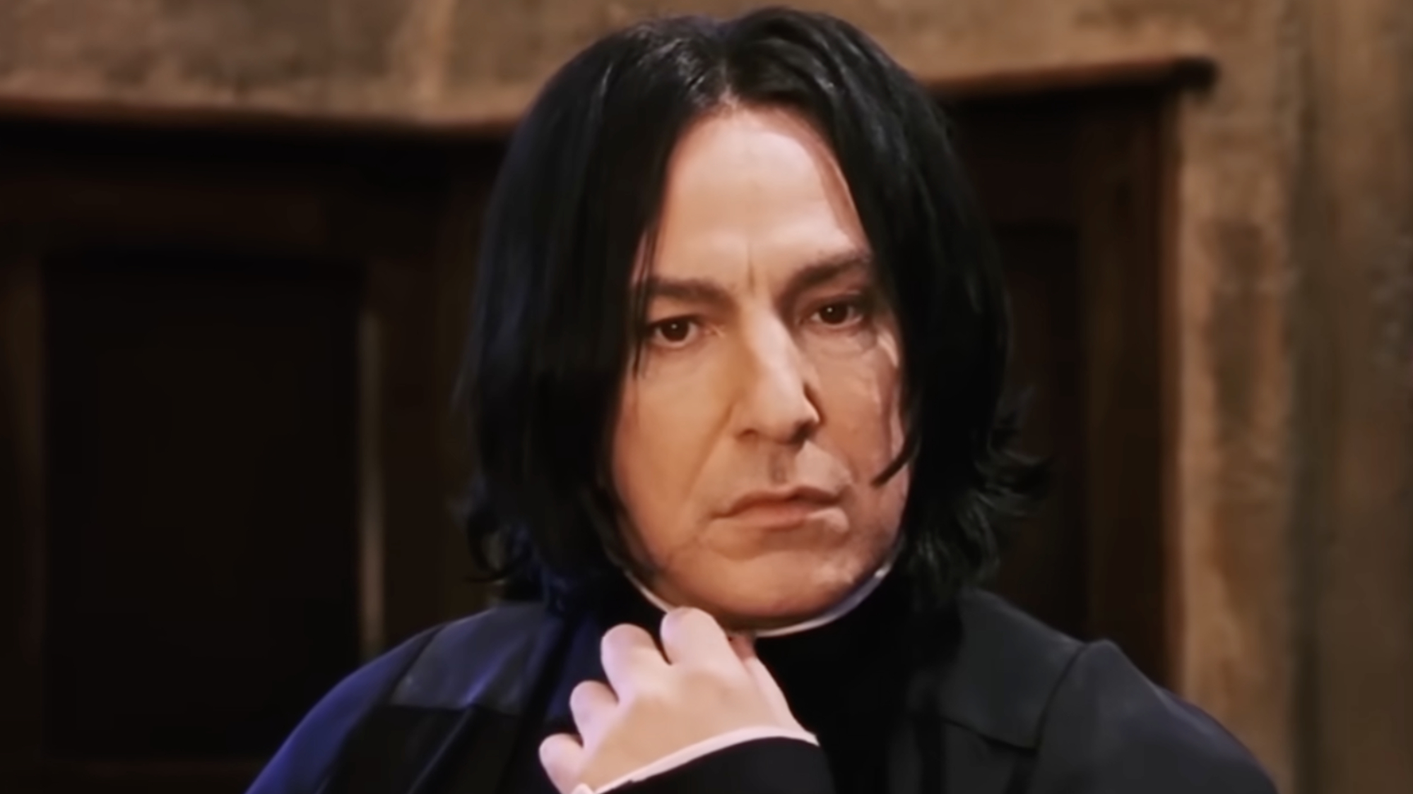 Alan Rickman as Severus Snape in Harry Potter and the Sorcerer's Stone.