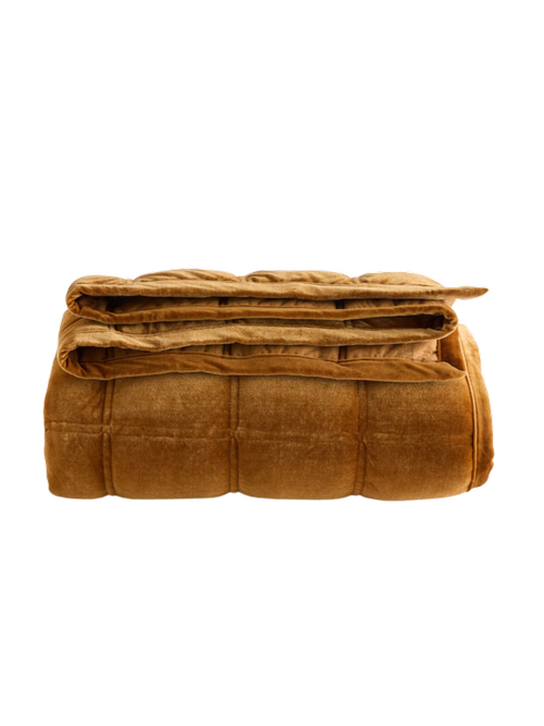 Ochre Quilted Velvet Bedspread