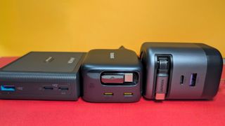 Various USB-C chargers from Anker, UGREEN, and Baseus.