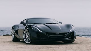 Rimac Concept One parked on a beach
