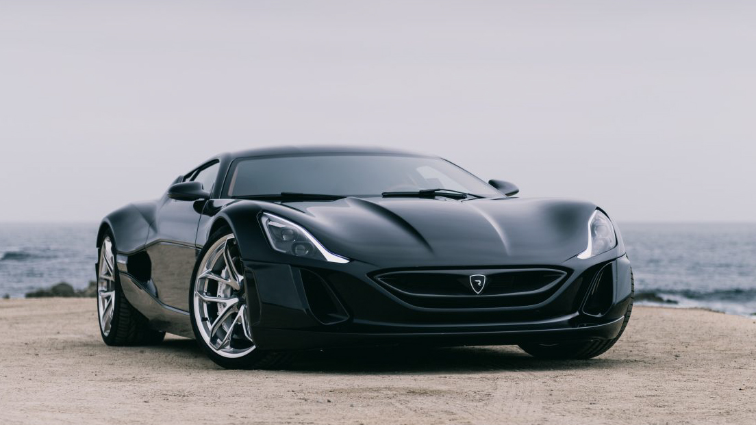 Rimac Concept One parked on a beach