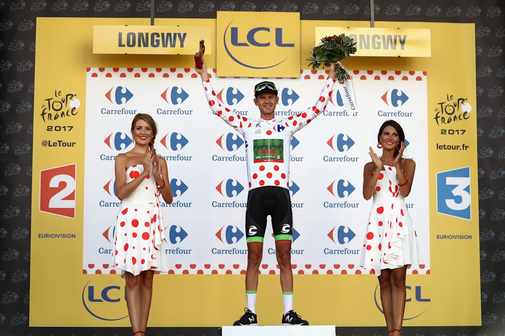 Nathan Brown (Cannondale-Drapac) in polka dots after stage 3 at the Tour de France