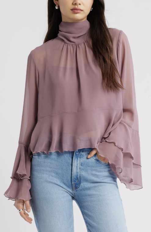 Open Edit, High Neck Chiffon Top