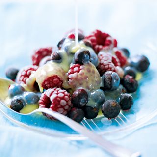 Iced Berries with Hot White Chocolate Sauce