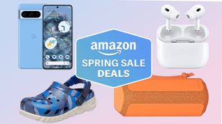 Pixel 8 Pro, Crocs, Blink Outdoor 4, and Sony Bluetooth speaker shown next to each other