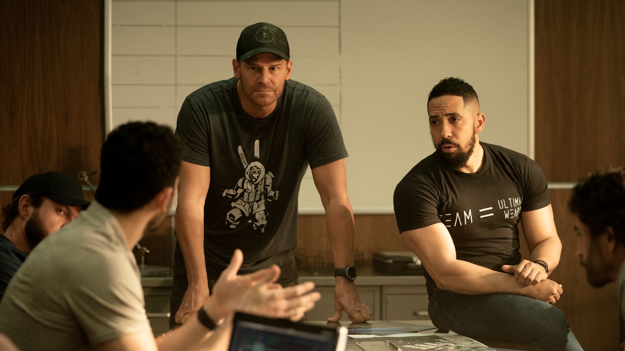 David Boreanaz and Neil Brown Jr. in SEAL Team