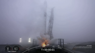 A screenshot of the radar satellite SARah-1 lifting off on a SpaceX Falcon 9 booster on June 18, 2022.