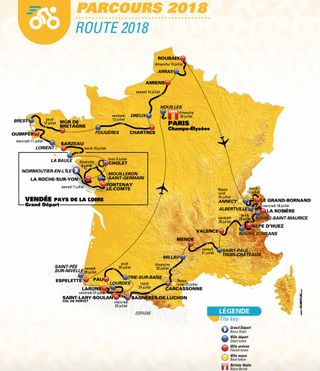 The 2018 Tour de France route map