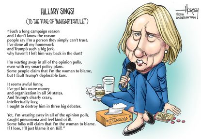 Political cartoon U.S. 2016 election Hillary Clinton singing