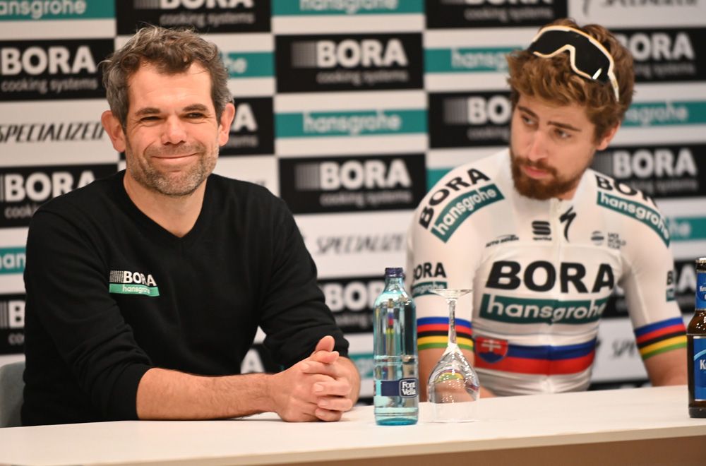 Bora-Hansgrohe team manager Ralf Denk and team leader Peter Sagan