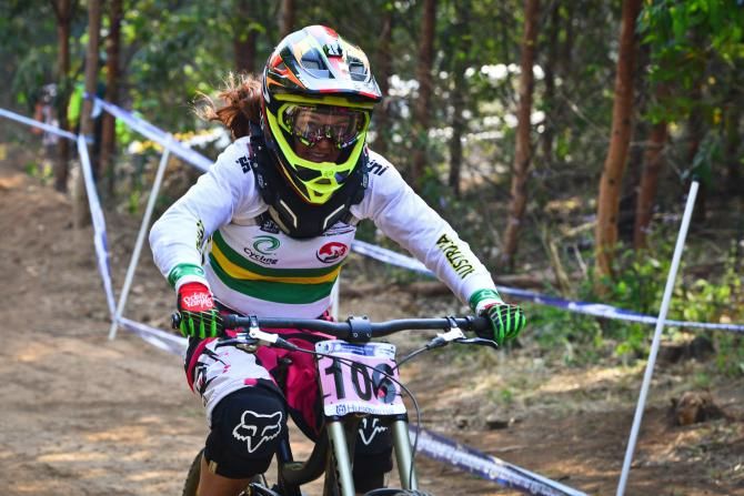 http://www.gameplanmedia.co.za/mtb/2013E5DhTeganMolloy100.jpg Tegan Molloy tries to get absolutely everything out of her machine on her way to claiming Australia's second podium position in the Junior Women's Downhill at the Cascades MTB Park in Pietermaritzburg on Friday.