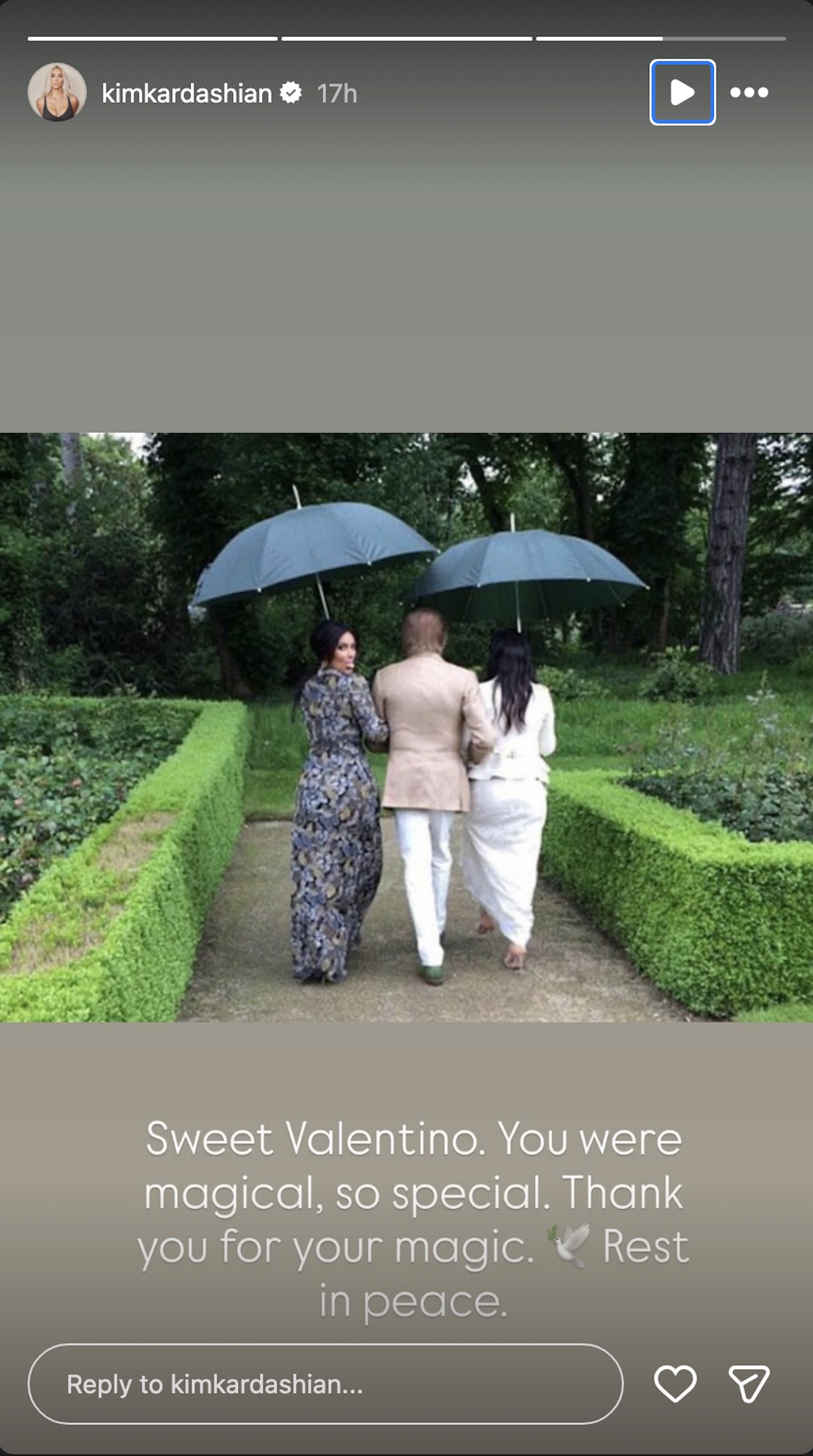 Kim Kardashian walking arm in arm with Valentino on her IG Story.