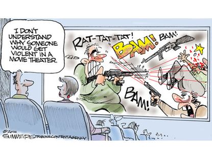 Editorial cartoon gun violence theater