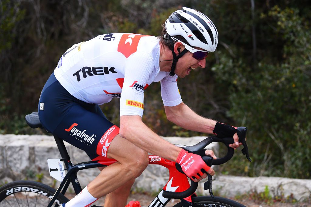 LA TURBIE FRANCE FEBRUARY 19 Bauke Mollema of Netherlands and Team Trek Segafredo attacks during the 54th Tour Des Alpes Maritimes Et Du Var Stage 2 a 1491km stage from PugetThniers to La Turbie on February 19 2022 in La Turbie France Photo by Dario BelingheriGetty Images