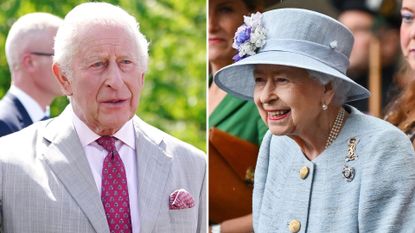 A composite of a picture of King Charles in 2026 and a picture of Queen Elizabeth in Scotland in 2022