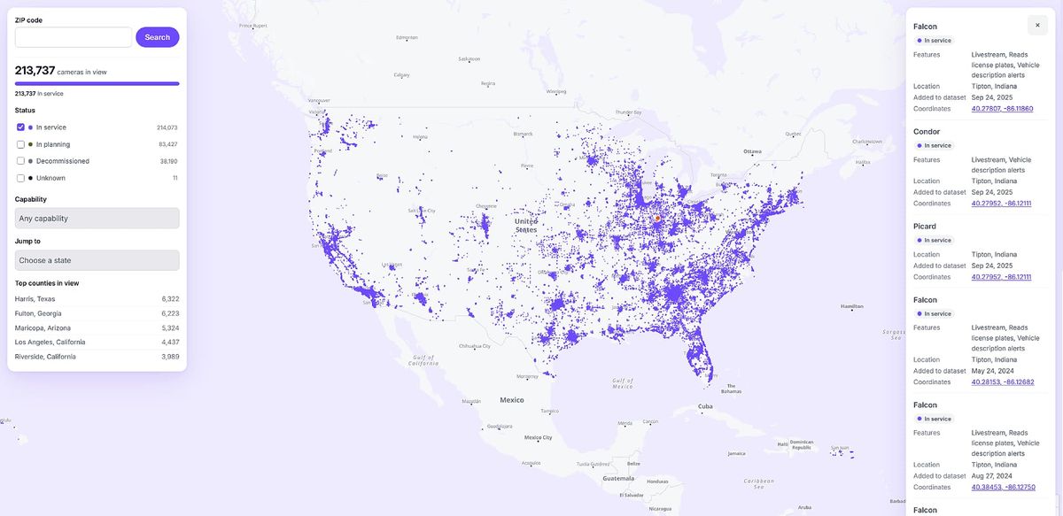 A map of Flock camera locations published by Proton.