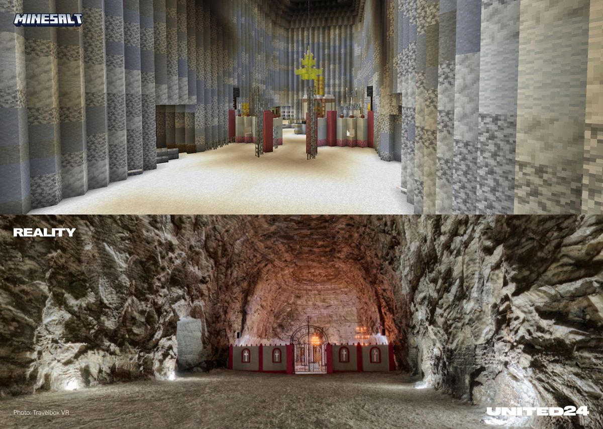 Minesalt screenshot - a recreation of the Soledar salit mines in Minecraft