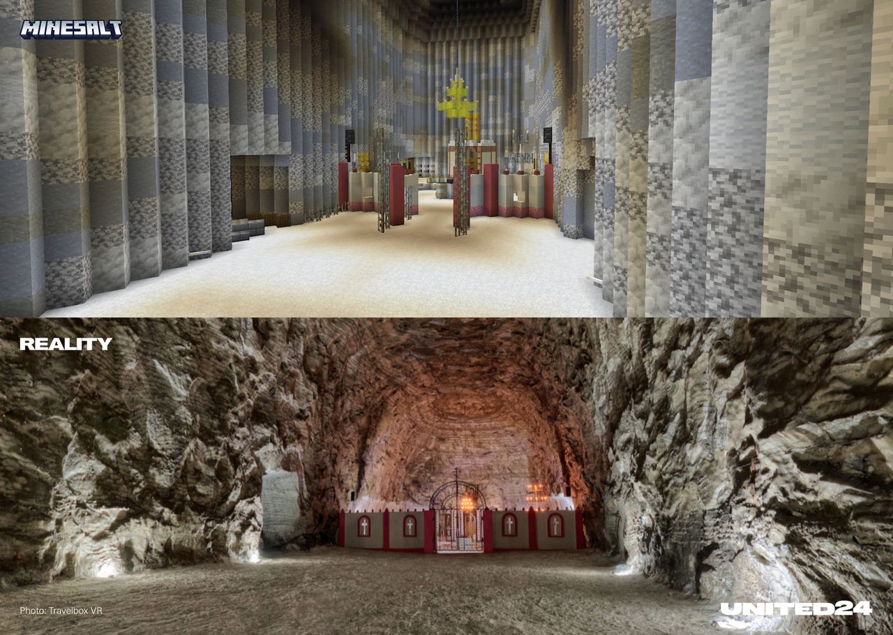 Minesalt screenshot - a recreation of the Soledar salit mines in Minecraft