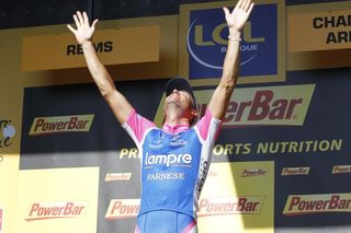Alessandro Petacchi (Lampre-Farnese Vini) celebrates on the podium