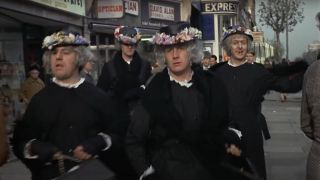 The Monty Python gang walks the street dressed as Hell's Grannies in And Now For Something Completely Different.