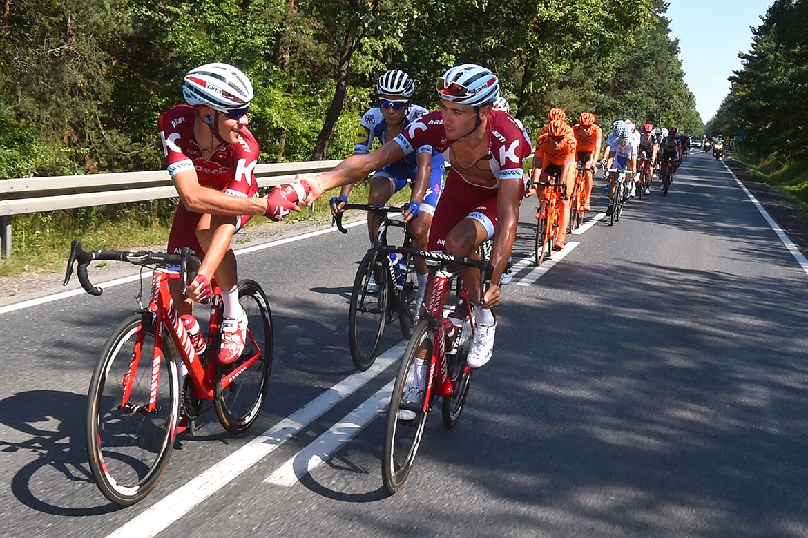Katusha teammates Matvey Mamykin and Pavel Kochetkov at the Tour de Pologne