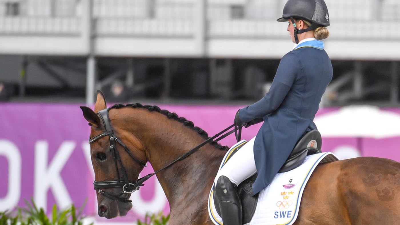 Sweden&amp;rsquo;s Therese Viklund riding one-eyed event horse Viscera at the Tokyo Olympic Games eventing.
