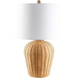 Rattan lamp with white linen shade