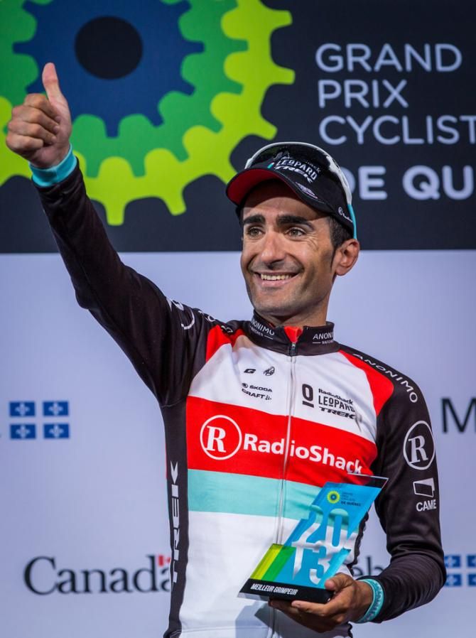 Tiago Machado (RadioShack Leopard) on stage for winning the KOM classification at the Grand Prix Cycliste de Qu&eacute;bec