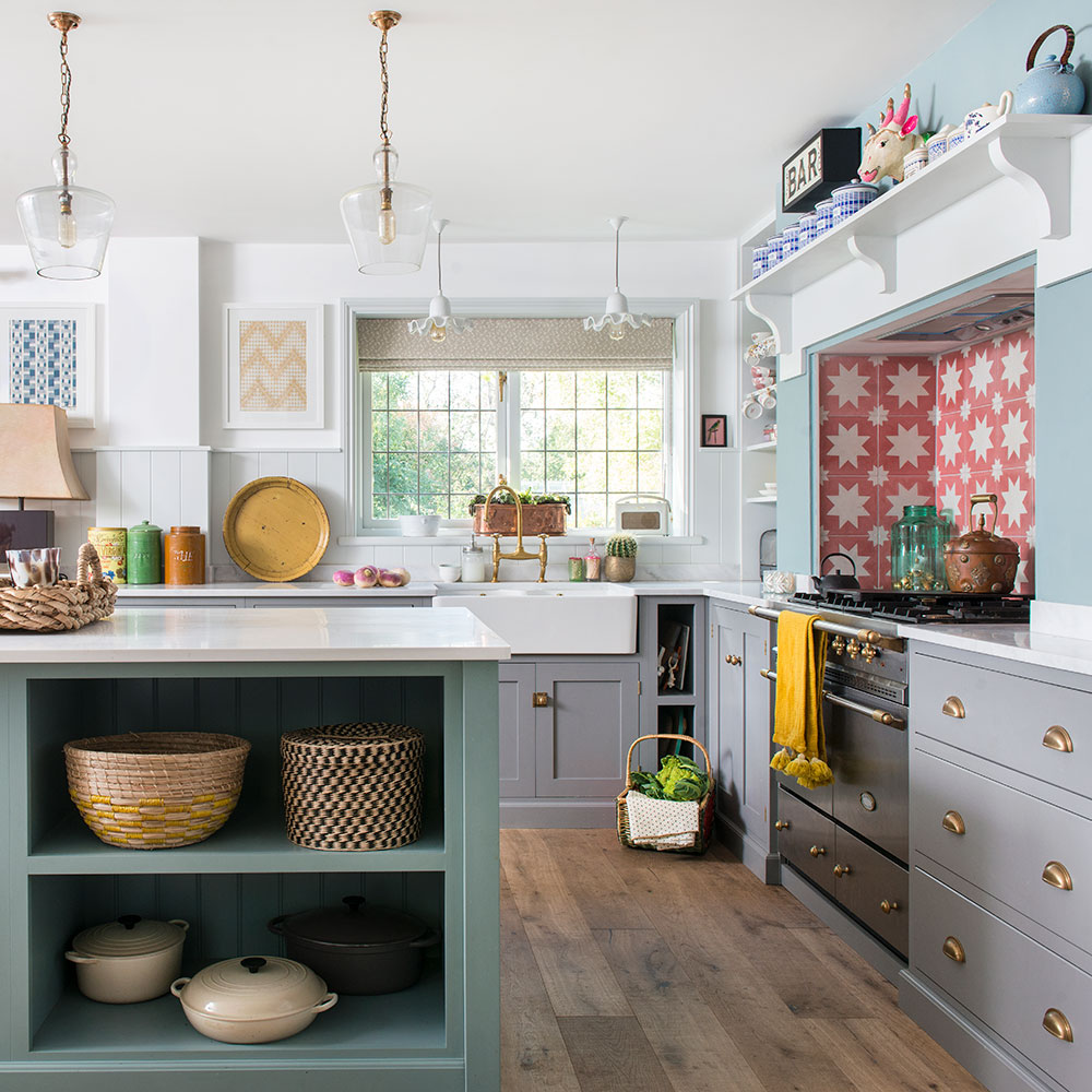 Blue Shaker kitchen makeover with vintage finds and dining area | Ideal ...