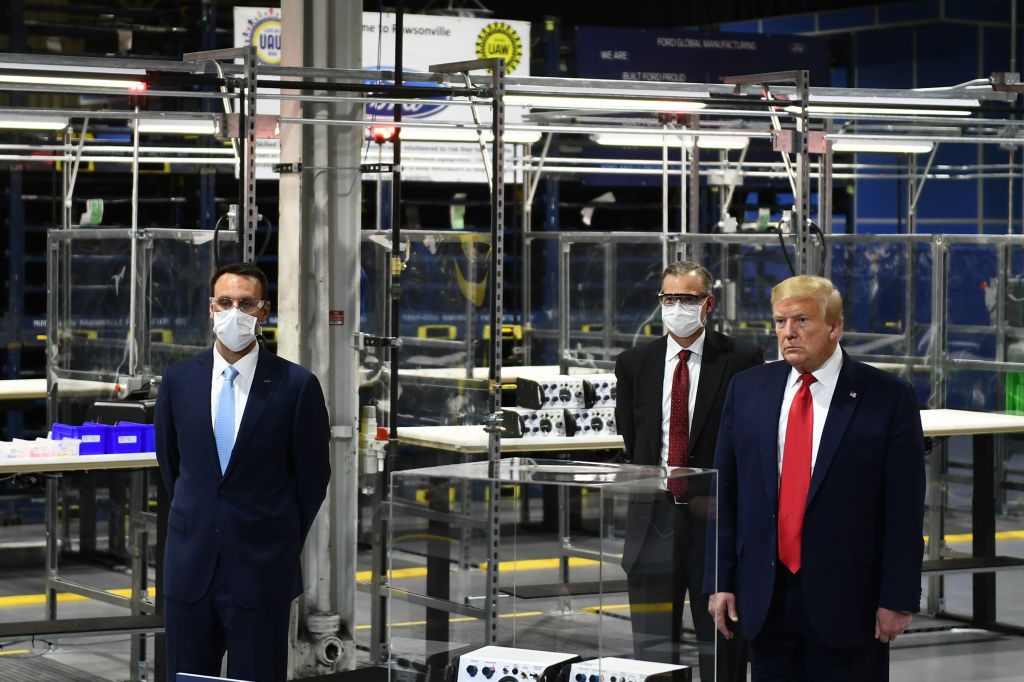 Trump at a Michigan Ford plant.