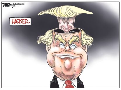 Political cartoon U.S. Putin Trump hacked mind control
