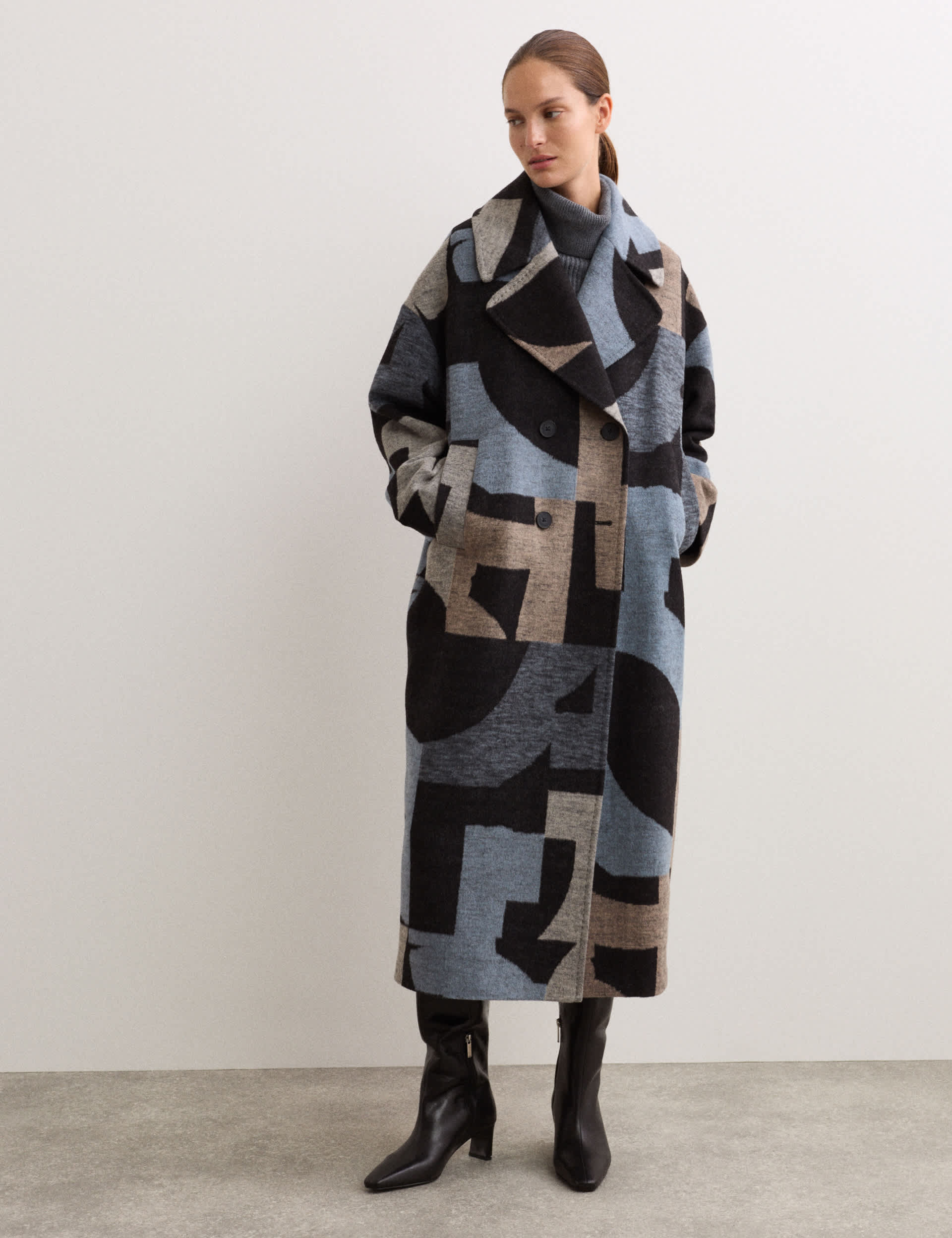 Wool Rich Jacquard Cocoon Coat