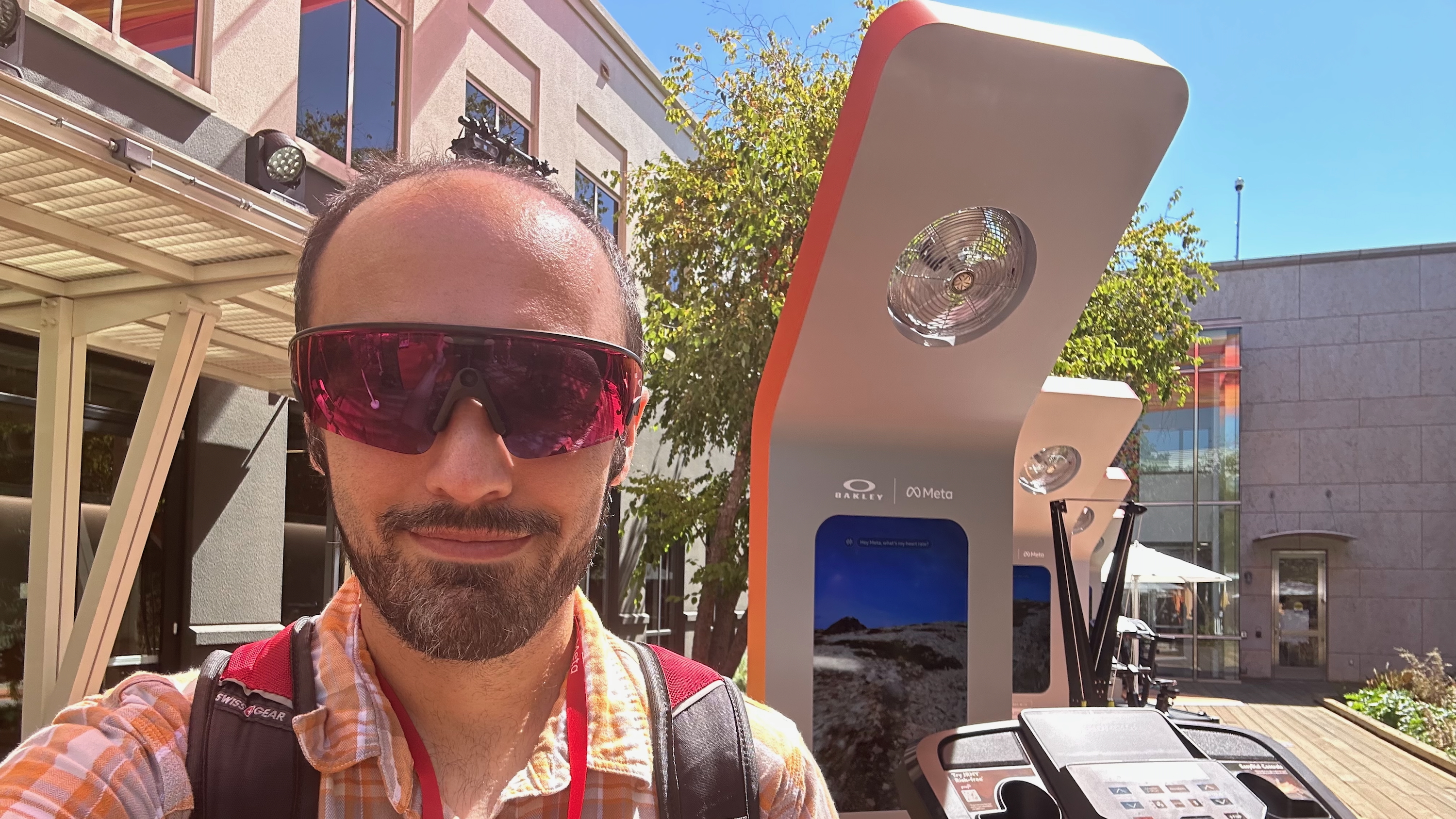 A selfie of the author wearing the Oakley Meta Vanguard smart glasses at Meta Connect 2025.