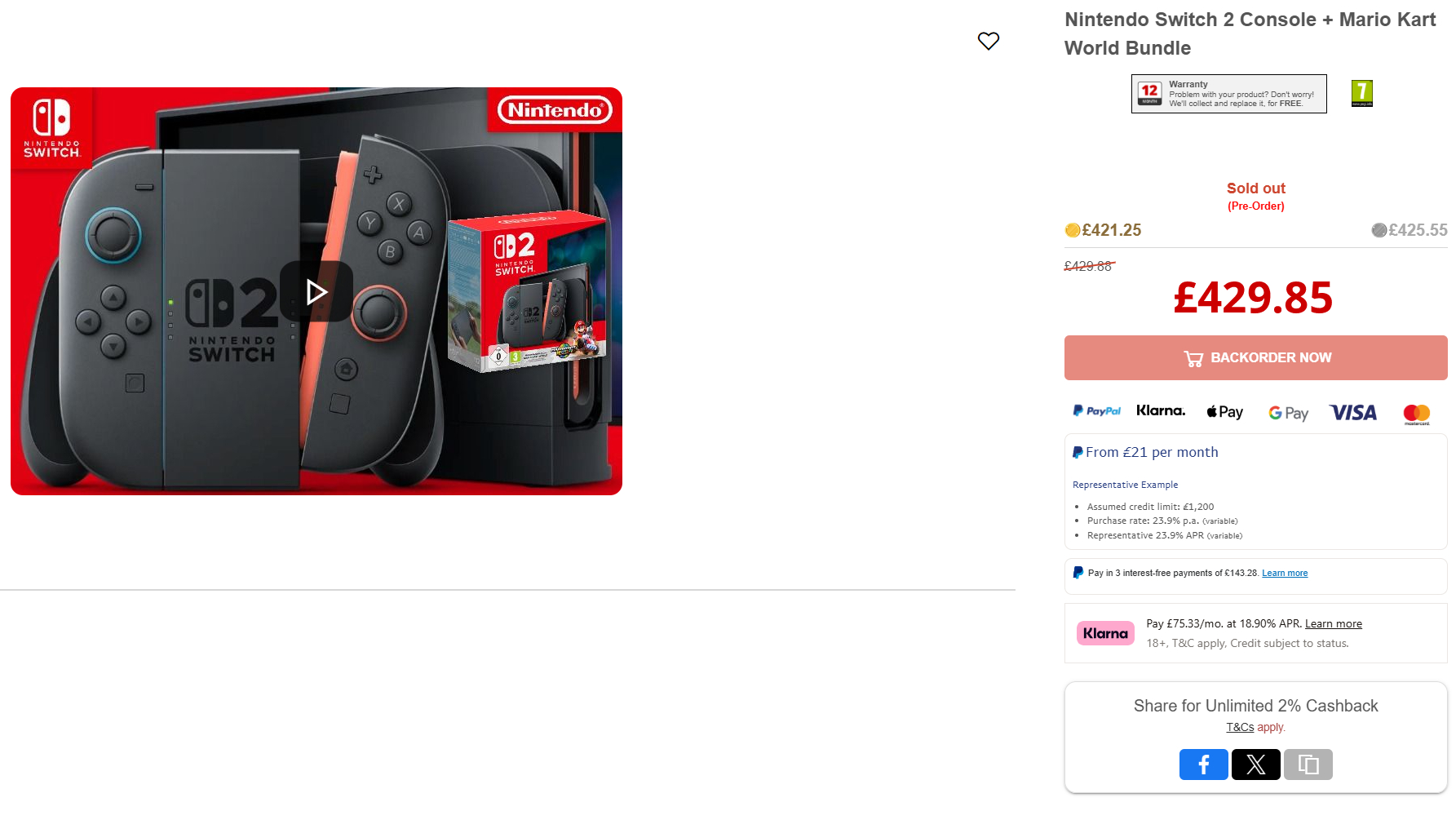 Nintendo Switch 2 stock at Shopto